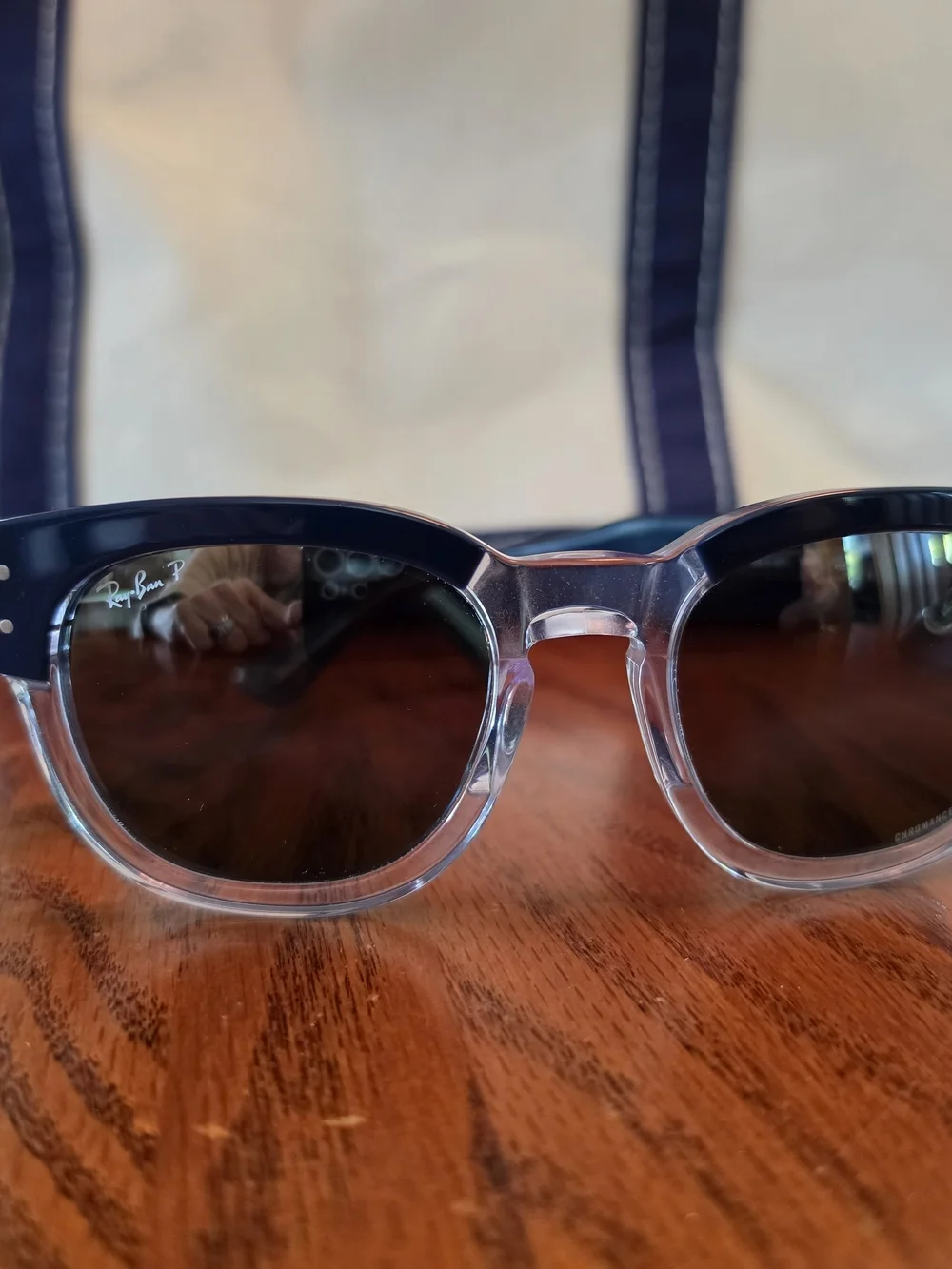 Ray-Ban Clear Frame Sunglasses with Navy Temples